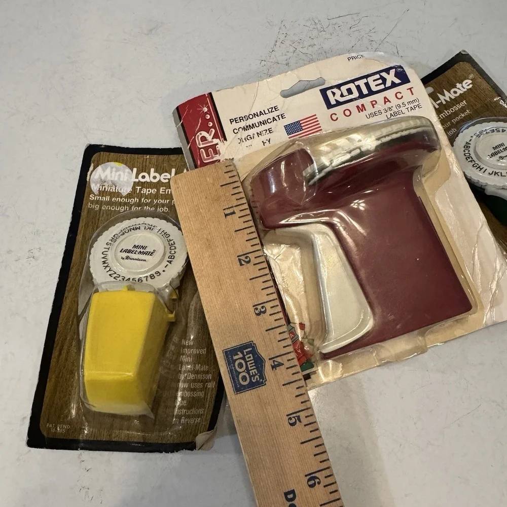 Vintage Rotex Compact‎  Plastic  Label Maker USA - Sealed Old Stock Set of 3
